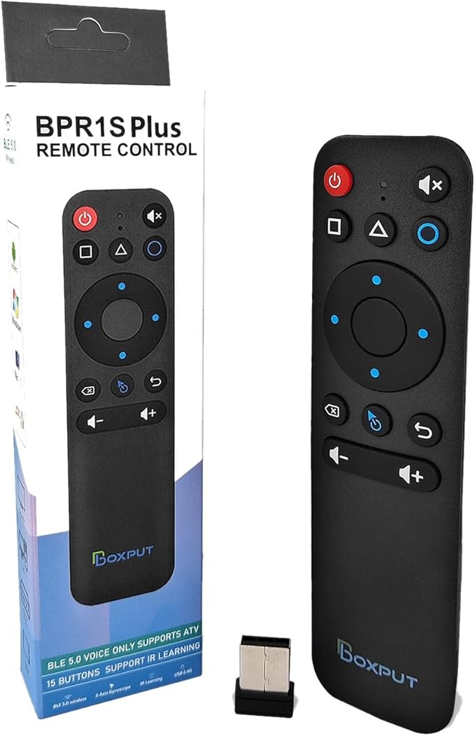 BOXPUT BPR1S Plus Air Mouse Remote BT & 2.4G RF Replacement Remote with USB Receiver and Voice Control Supports 6-Axis Gyro IR Learning for Android TV Box TV Stick Smart Set Top Box