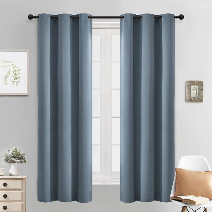 Yakamok Blackout Curtains 38x63 inch Stone Blue Thermal Drapes-Bedroom | 2 by Yakamok