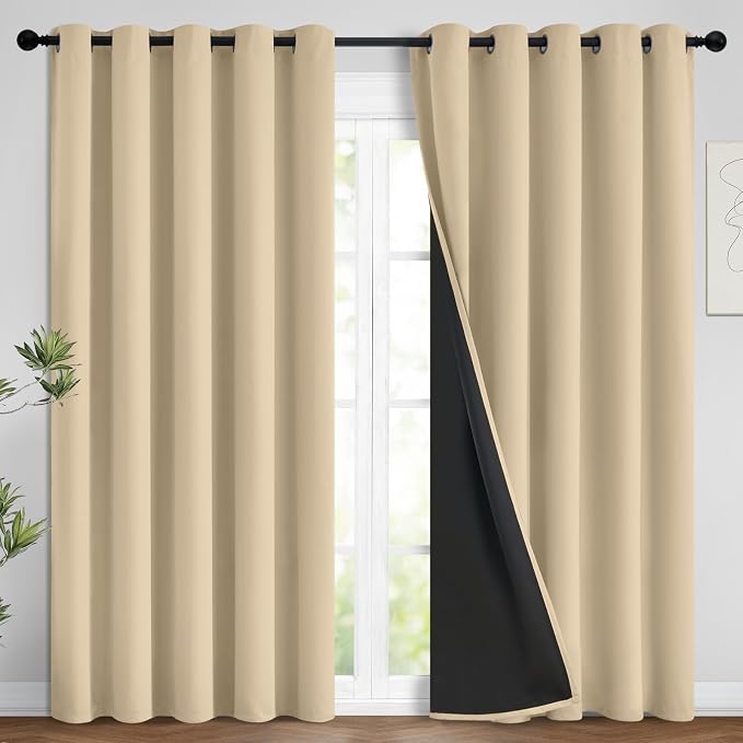 Yakamok Beige 100% Blackout Curtains 96 Inches Long by Yakamok