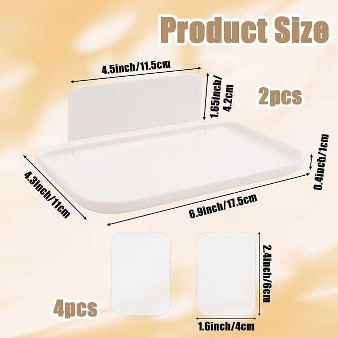 2Pcs Foldable Floating Shelf, No Drill Wall Shelves Adhesive Organizer Tray | - Image 2