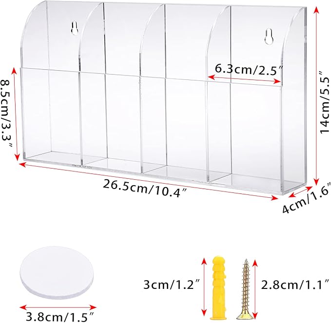 Hipiwe Wall Mount Remote Control Holder, 4-Slot Acrylic TV Remote Caddy | Clear - Image 7