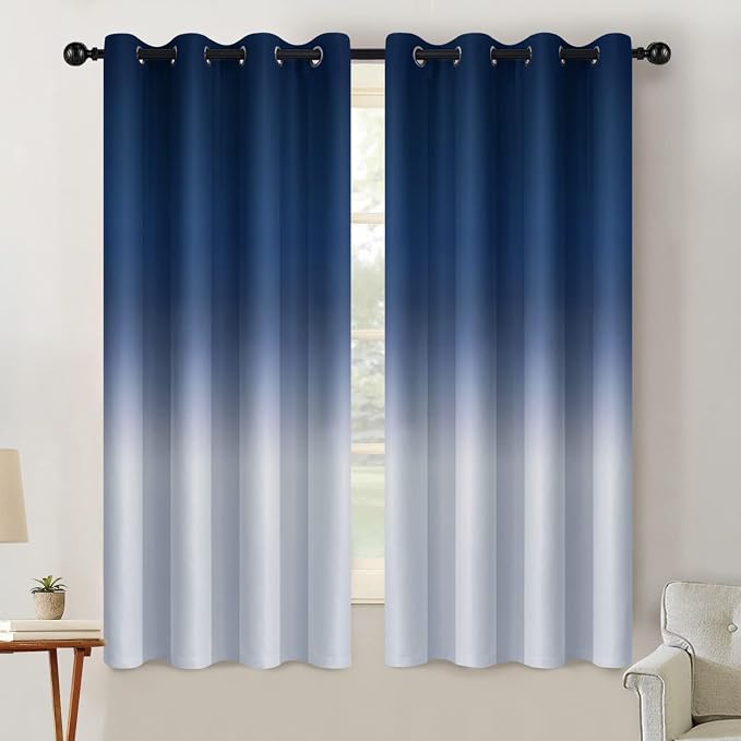 SimpleHome Blue to Grey White Ombre Room Darkening Curtains 63 Inch | Curtains by SimpleHome