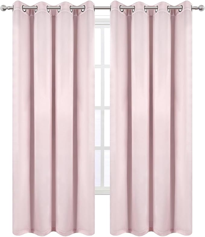 100% Blackout Curtains 52 x 84 Inches Long Thermal Insulated Baby Pink Curtains - Image 7