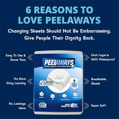 Peelaways Waterproof Disposable Bed Sheets – As Seen On Shark Tank | 5-Layer Absorbent Wellness Sheets for Elderly, Homecare, Hospital Use and Travel