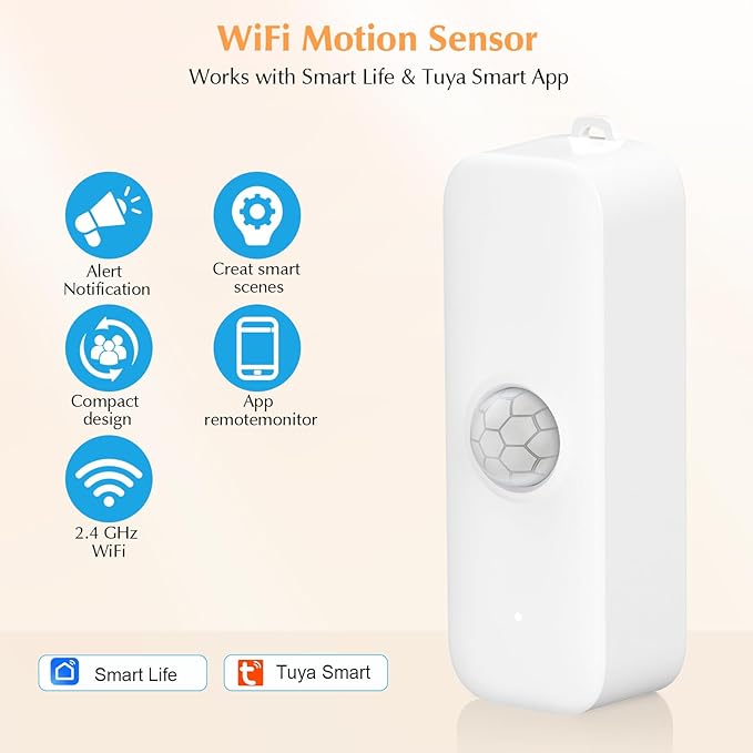 eMylo WiFi Motion Sensor 2 Pack, Smart Wireless Presence Sensor Detector with App Notification Alert, Home Security System PIR Motion Detector Compatible with Smart Life App(2.4 GHz Wi-Fi Required)