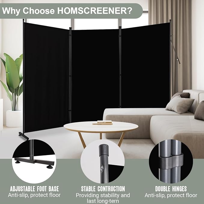 Room Divider 3 Panel Folding Privacy Screen, Round Pad Design Wall Divider | - Image 2