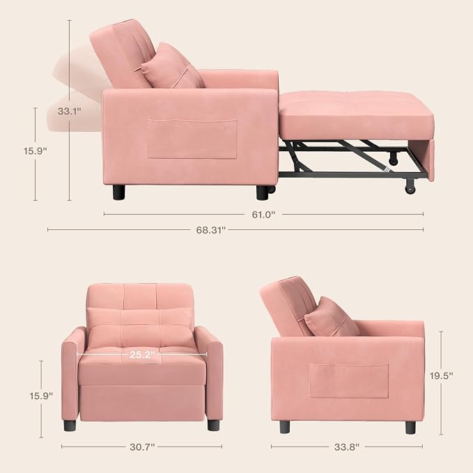 Aiho Convertible Sleeper Chair 3-in-1 Sofa Bed, Dorms and Guest Rooms - Image 2
