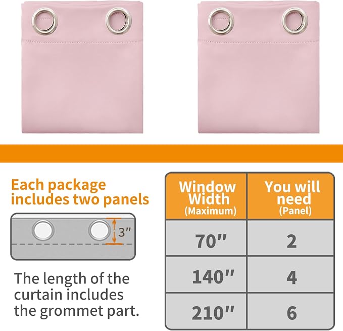 YoungsTex Light Pink 100% Blackout Curtains 84 Inch Length, Room Darkening - Image 8