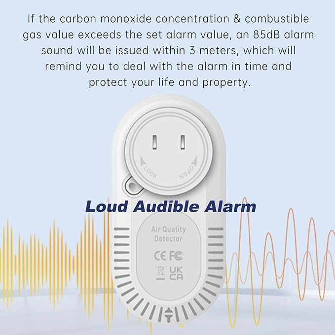 Protmex 4-in-1 Carbon Monoxide & Gas Detectors Plug in Large LCD Screen, Home CO Gas Detector with Temperature & Humidity Monitoring - 4 in 1 CO and Gas Detector Easy Installation for Home Travel
