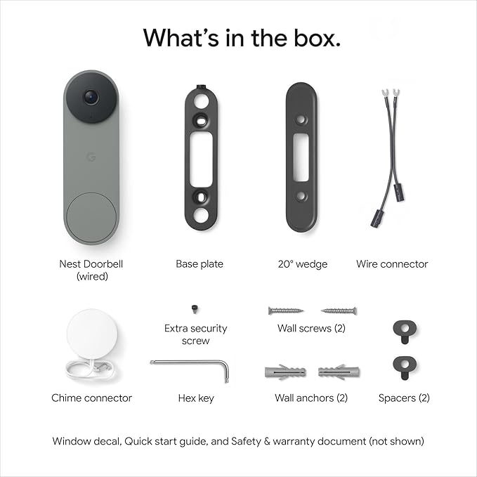 Google Nest Doorbell (Wired, 3rd Gen) - 2K Video and Gemini, Live View, Night Vision, 2-Way Audio - Works with Google Home - 2025 Model - Hazel