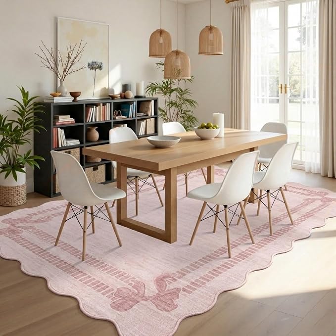 Latte&Fog Girls Bedroom 5x7 Pink Rug, Scalloped Bow Area Rugs Living Room | Non - Image 5
