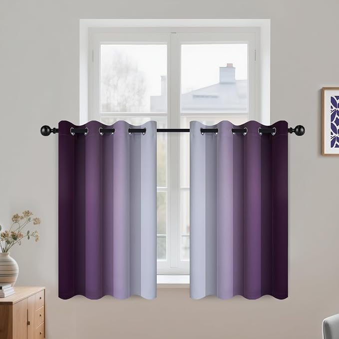 COSVIYA Grommet Room Darkening Ombre Purple Curtains W52xL36 inch | Purple and by COSVIYA