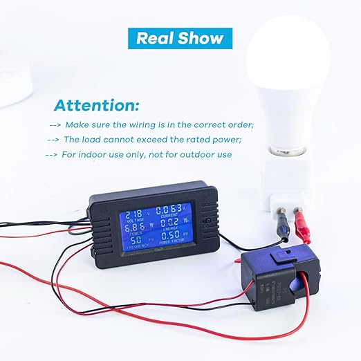 AC 80-260V 100A Multi-Function Power Monitor LCD Digital Display Voltage Current Frequency Power Factor Energy Meter Ammeter Voltmeter with Split Core Current Transformer