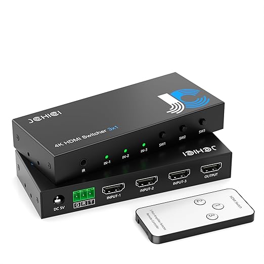 HDMI Switch 3 in 1 Out 4K@60Hz, 3Ports HDMI Switcher Splitter Selector with Remote, Support HDCP 2.2 HDR 10+ Dolby Vision/Atmos 18Gbps CEC for Apple TV Game PC PS4 5 Pro Xbox Roku