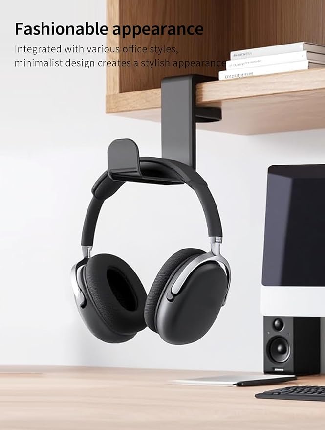 STEARBOR Headphone Hook，Under Desk Headphone Holder，PC Gaming Headset Holder，with 360 Degree Swivel & Cable Clip Organizer (Black)