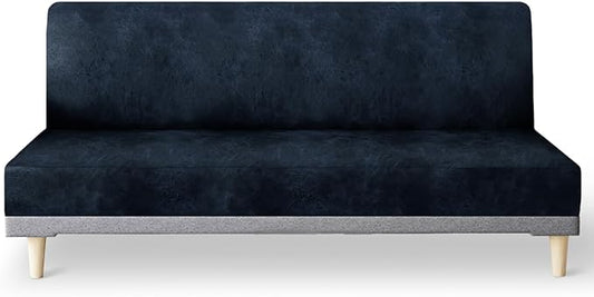 molasofa Leather Like Stretch Futon Slipcover Armless Futon Bed Sofa Cover Furniture Protector with Elastic Bottom, Soft and Washable Futon Cover for Sofa Bed Stay in Place（Medium, Navy Blue）