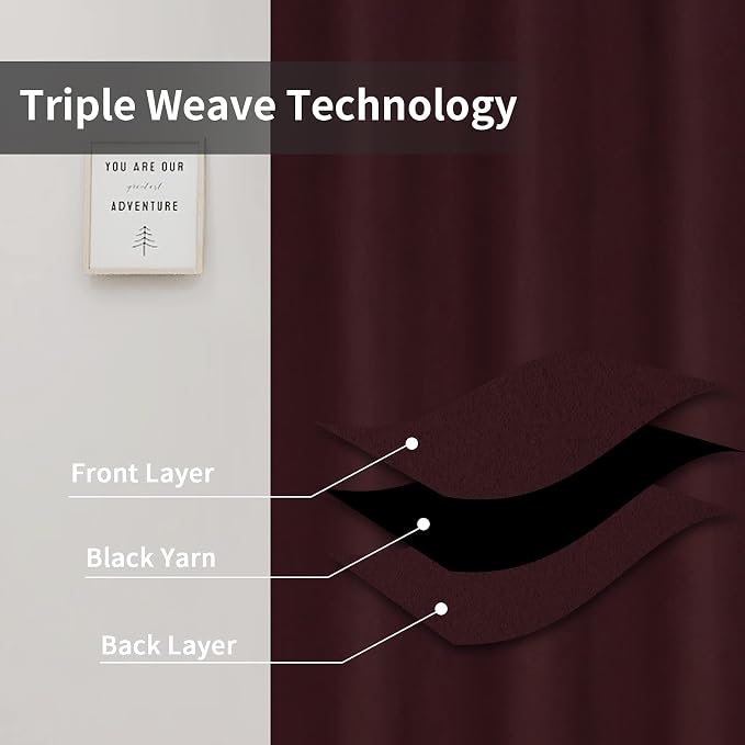 Easy-Going Thermal Grommet Blackout Curtains, 2 Panels 42x63 in, Wine | - Image 3