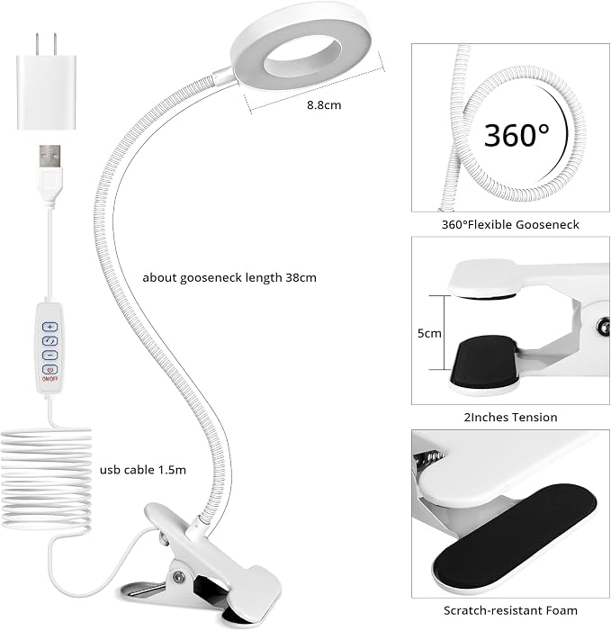 Woputne Desk Lamp Clip on Desk Reading Lights - Image 4