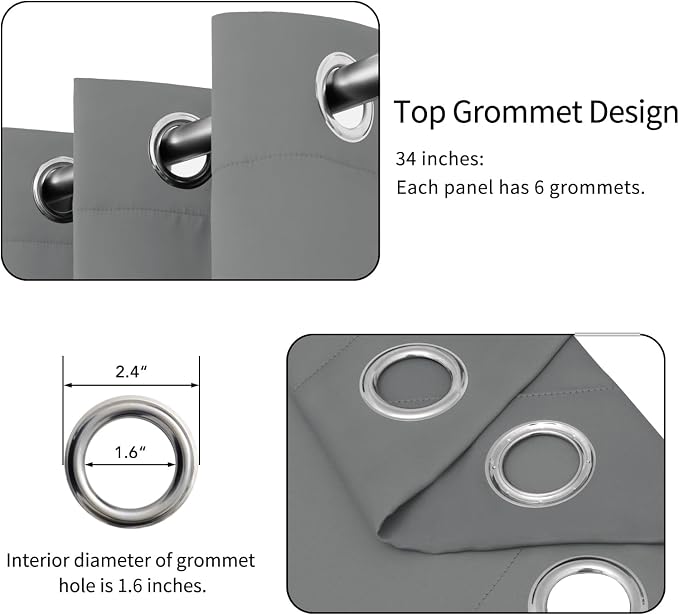 Easy-Going Thermal Grommet Blackout Curtains, 2 Panels 34x45 in, Light Gray | - Image 4
