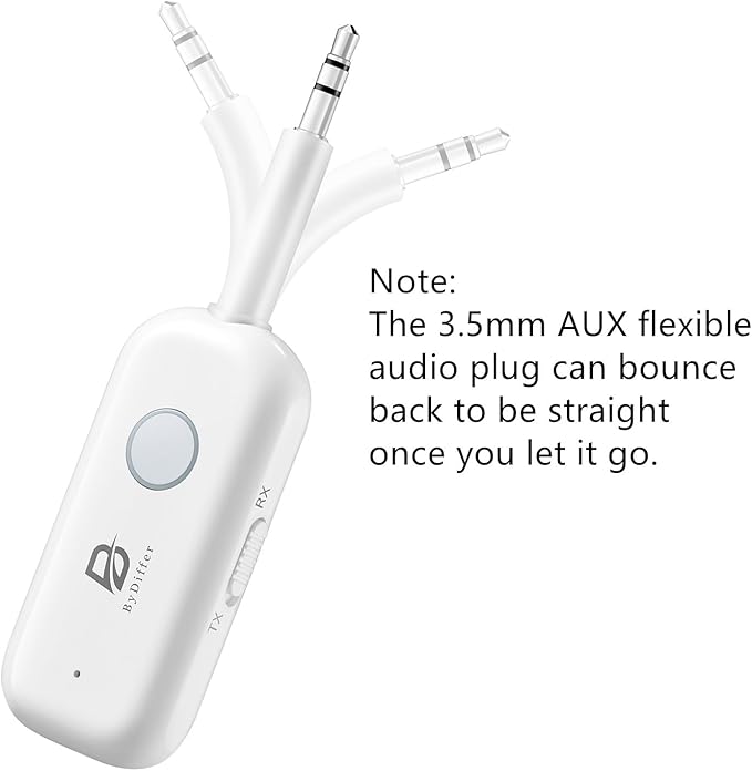 Bluetooth 5.2 Audio Transmitter Receiver for TV, Bluetooth Transmitter for Headphones, 2 BT Devices Connections, 3.5mm Jack Aux Airplane Headphone Adapter for Car/Home Stereo, White