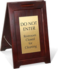 SmartSign Premium "Do Not Enter Restroom Closed for Cleaning" Wooden A-Frame Standing Floor Sign, 2-Sided, 24" x 15", Hardwood Pine Frame, 120 mil Brass ACM Sign Face, Black on Gold, Made in USA
