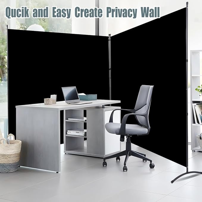 Large 2 Panel Room Divider, No See Through Fabric, Heavy Duty Swivel Feet Base - Image 5