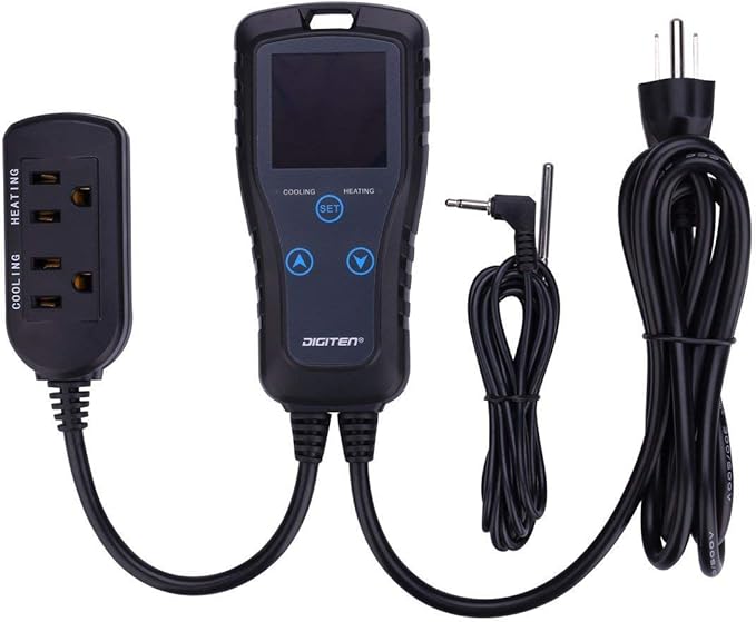 DIGITEN Temperature Controller DTC102 2-Stage Temperature Controlled Outlet Heat Mat Thermostat 110V Plug-in Reptile Thermostat