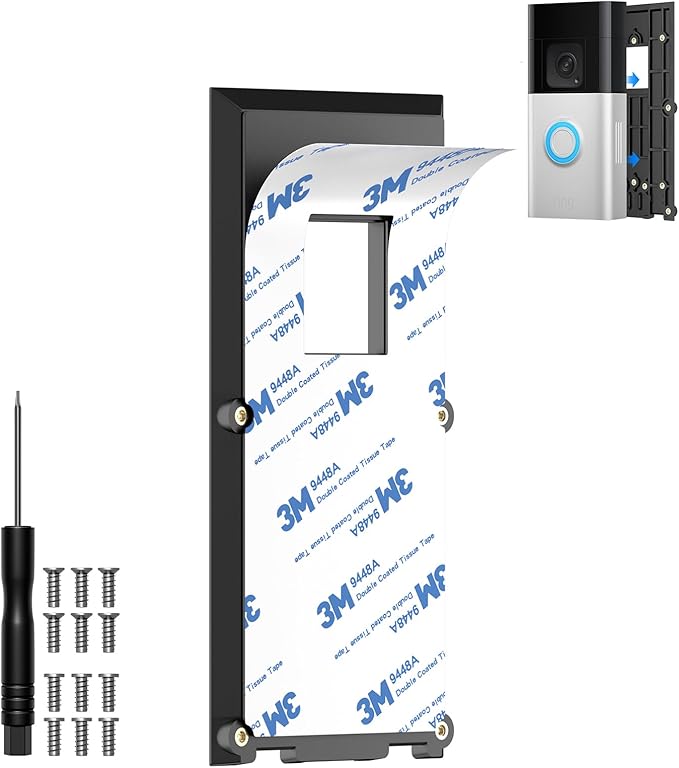 No-Drill Mounting Plate for Ring Video Doorbell 1/2/3/3 Plus/4 (2020 Release), Battery Doorbell Plus/Pro -Strong 3M Adhesive Secure Holder for Houses & Apartments