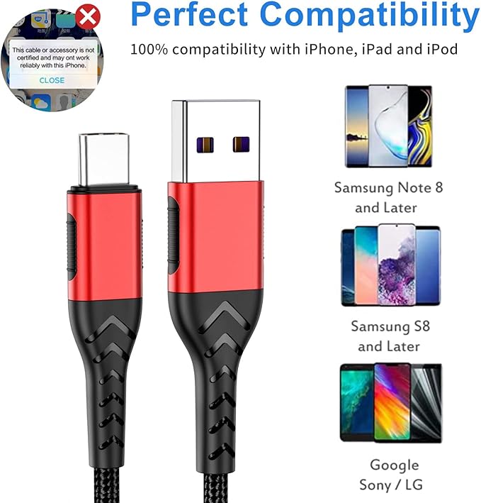 Durcord USB C Charger Cable, Upgarded 2Pack 6ft USB Fast ChargingType C Charging Cord Cable, Type C Charger Premium Nylon Braided USB Cable Compatible with iPhone 15 Pro/Plus/Max/Android/Phone/Pad-Red
