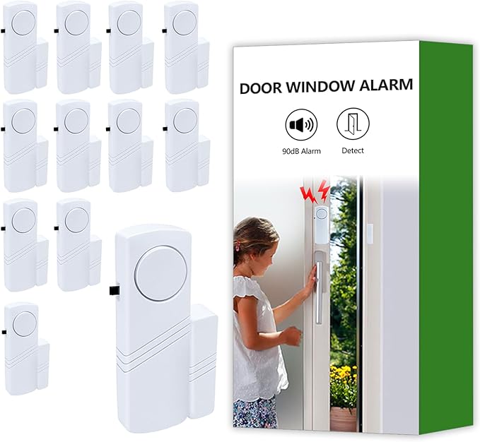 Door Window Alarm, 90dB Door Alarms Sensor for Kids Safety, Home Security, Door Window Burglar Alarm, Window Pool Alarms for Home, Apartments, Offices, Hotel Rooms (12pack)