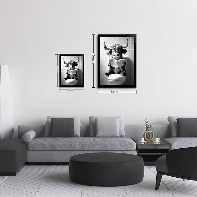 OIQArtOIQ Funny Bathroom Framed Wall Art Black and White Animal Canvas Wall Art - Image 5