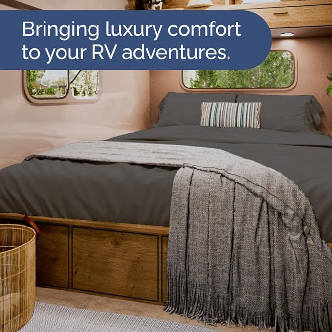 RV Short Queen Sheet Set 60 X 75 - 4 Piece RV Short Queen Bed Sheets - Soft, Breathable and Cooling - Designed for Bunks, Trailers & Campers - Fits 8” to 12" Mattress - Hotel Luxury Bedding - Charcoal