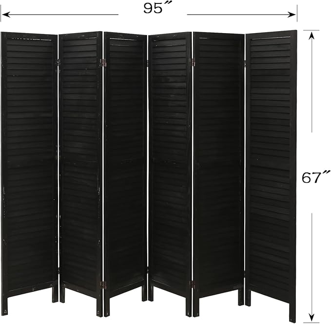 6 Panel Room Divider, Freestanding Wooden Privacy Scree | Durable paulownia wood - Image 2