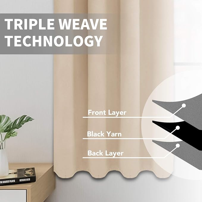 Easy-Going Thermal Grommet Blackout Curtains, 2 Panels 52x46 in, Noise Reduction - Image 3