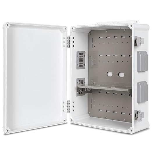 Namunanee Outdoor Electrical Junction Box, ABS Water Resistant Enclosure with Internal Mounting Panel & Hinged Cover (16.5" H x 12.6" L x 6.1" W)