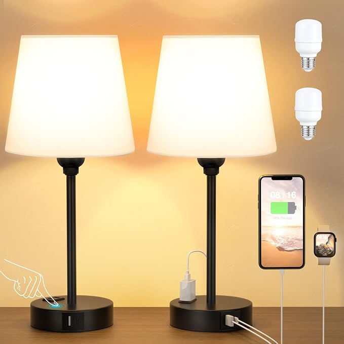 White Bedside Lamps Set 2 for Bedroom - Image 6