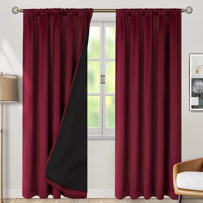 BGment Burgundy Red 100% Blackout Curtains - Image 2