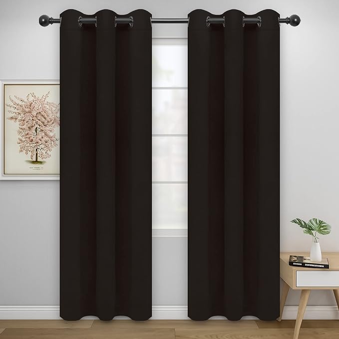 Easy-Going Thermal Grommet Blackout Curtains, 2 Panels 42x84 in, Dark Brown | by Easy-Going