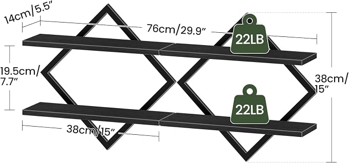 Floating Shelves, 2-Tier Hanging Shelves, Wall Shelf Set of 2, Wall Mounted - Image 2
