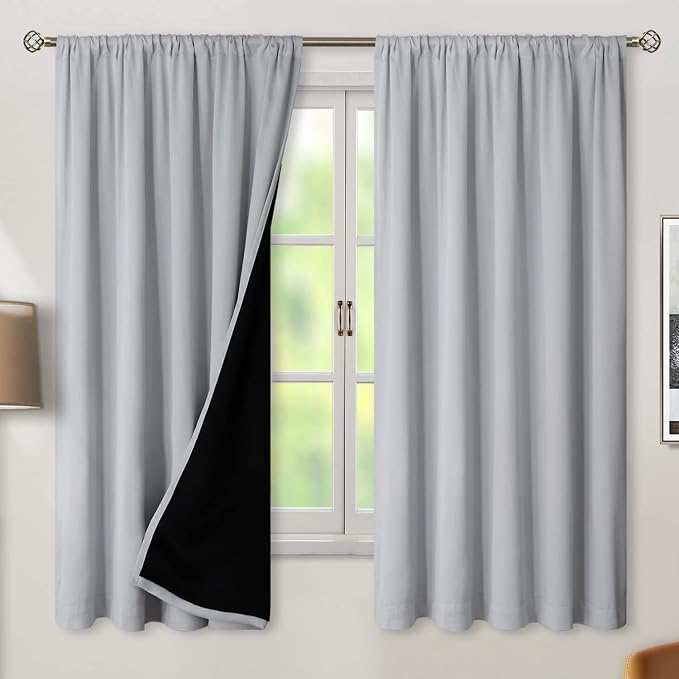BGment Light Grey 100% Blackout Curtains 63 Inches Long - Image 2