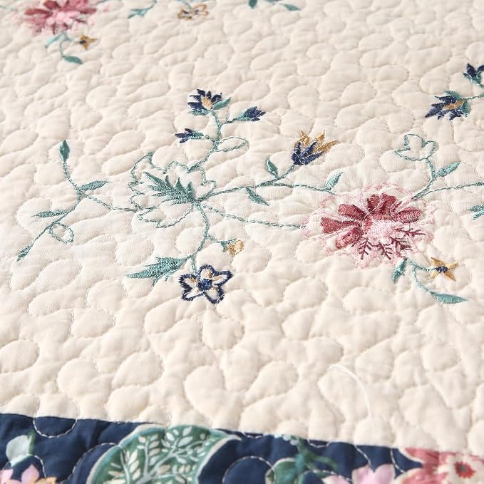 ROOMLIFE Quilt Set King Floral Leaves 3D Embroidery Pattern 3-Piece Cotton | - Image 6