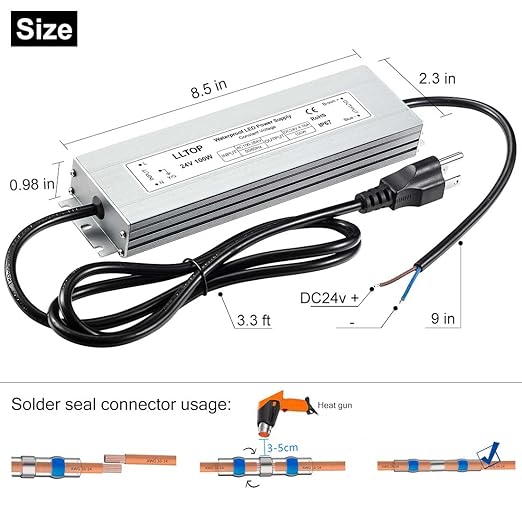LLTOP LED Driver 100 Watts 100-264V AC to 24V DC 4.16A Power Supply Waterproof Low Voltage Transformer Ultra Thin Converter for Indoor Outdoor LED Lights