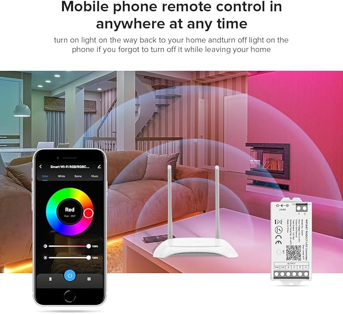 BTF-LIGHTING RF 2.4GHz Wireless Remote RC09RFB & C05W RGBWW 2.4GHz Tuya WiFi Controller Kit Alexa Google Home APP Control for RGBCCT PWM 5050SMD FCOB (+ R G B W W) 6PIN LED Strip DC12V DC24V