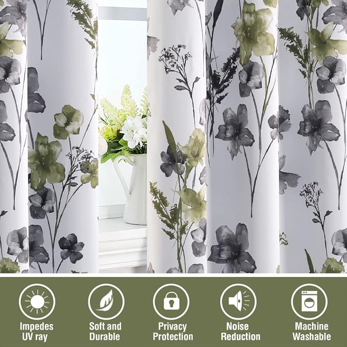 H.VERSAILTEX 100% Blackout Curtains 63 inch Length 2 Panels Set Cattleya Floral - Image 7