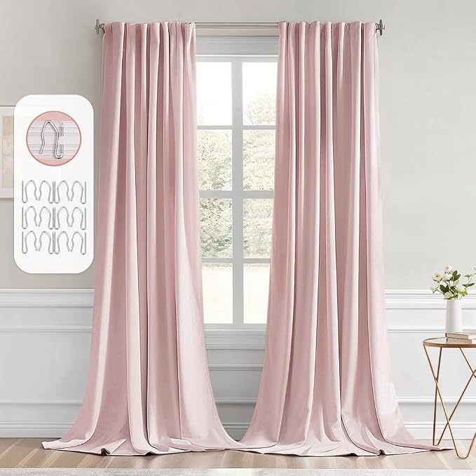 MIULEE Light Pink Back Tab Blackout Curtains 52x120 Inch Long 2 Panels Set | by MIULEE