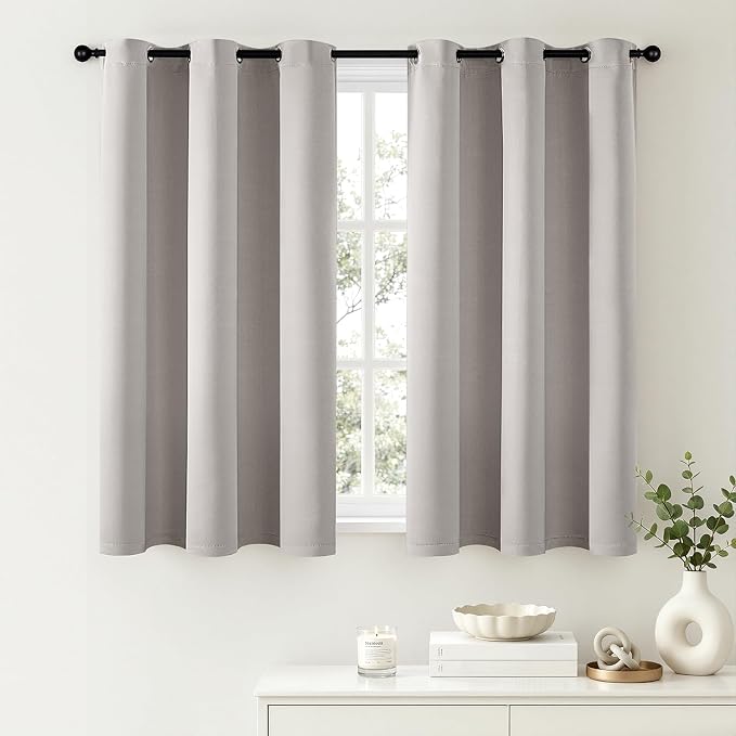 Short Cobblestone Blackout Kitchen Curtain W40 x L45 Inch 2 Panels | Thermal by Woaboy