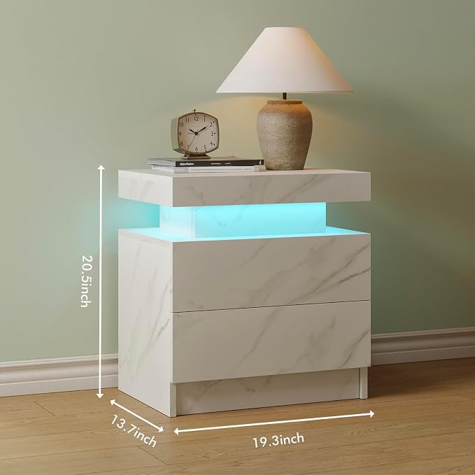 Modern White LED Nightstand for Bedroom Bedside Table - Image 2