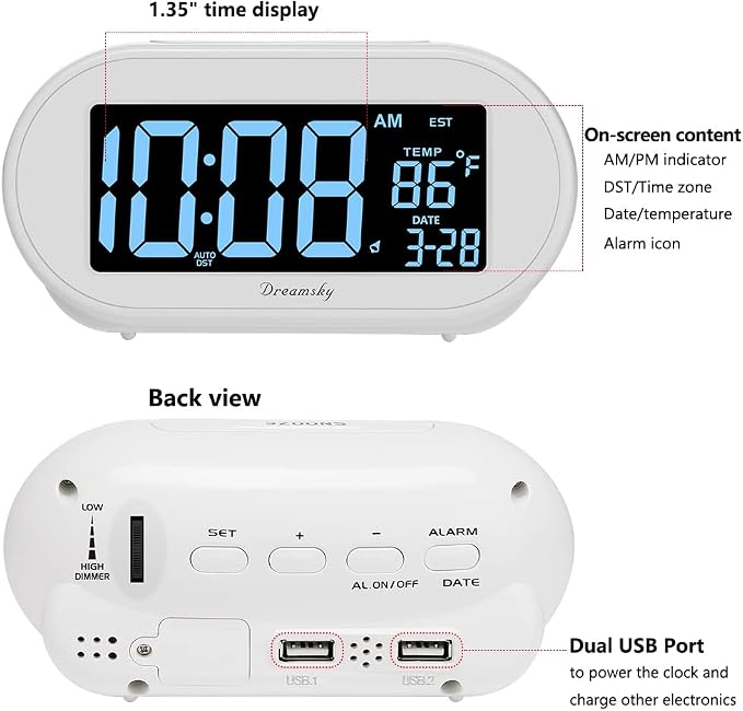 DreamSky Alarm Clocks for Bedrooms, Auto Set Digital Clock - Image 8