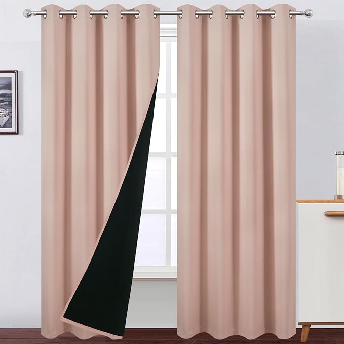 100% Blackout Curtains 84 Inch Long Blush Curtains 2 Panels by Lemomo