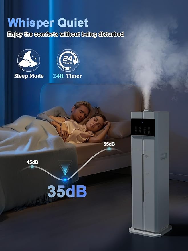 Zeova 9L/2.4Gal Smart Cool Mist Humidifier, Top Fill Quiet Humidifier Large Room, Covers 550ft², App & Remote Control, 60H Runtime, 7 Colors Light, 4 Mist Modes Humidifiers for Bedroom, Office, White